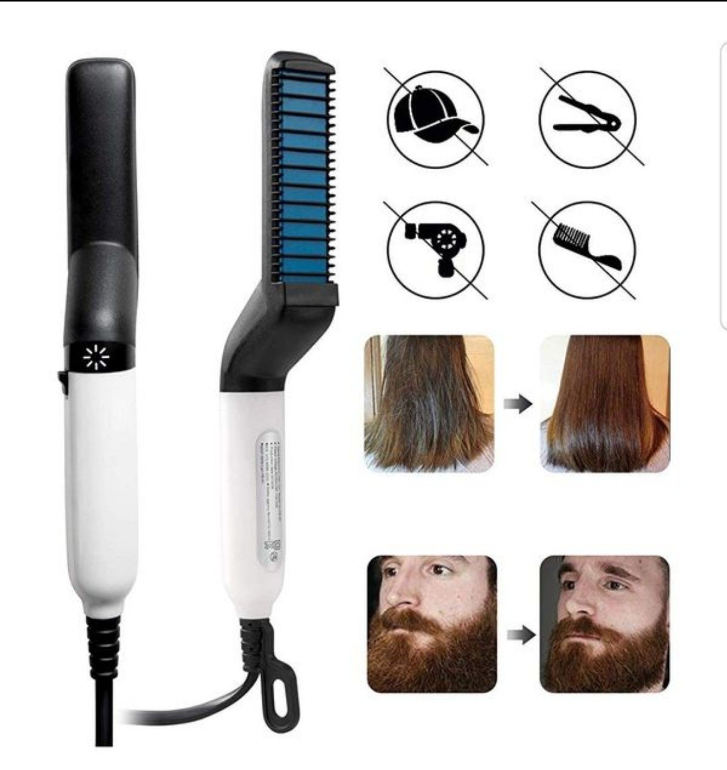 BOMIER Beard Straightener, Hair Straightening Comb, Multifunctional Modelling Brush for Men