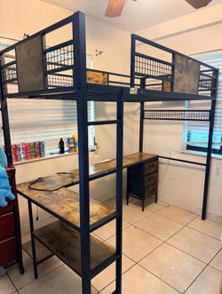 ADORNEVE Loft Bed Full Size with L-Shaped Desk