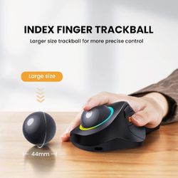 ProtoArc Wireless Bluetooth Trackball Mouse, EM03 Ergonomic RGB Rollerball Mouse Rechargeable for Laptop, Connect 3 Devices and Index Finger Control f