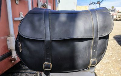 Black Leather Motorcycle Saddlebag