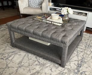 Gray Tufted Square Cocktail Ottoman with Storage
