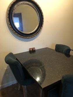 Dining table, mirror, 3 chairs