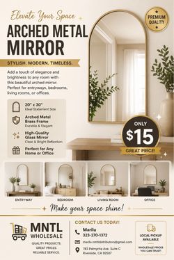 Arched Metal Brass Frame Mirror 20x30