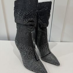 NEW Thalia Sodi Raquell Black Ombré Rhinestone Women's Slouch Boots, Size 7