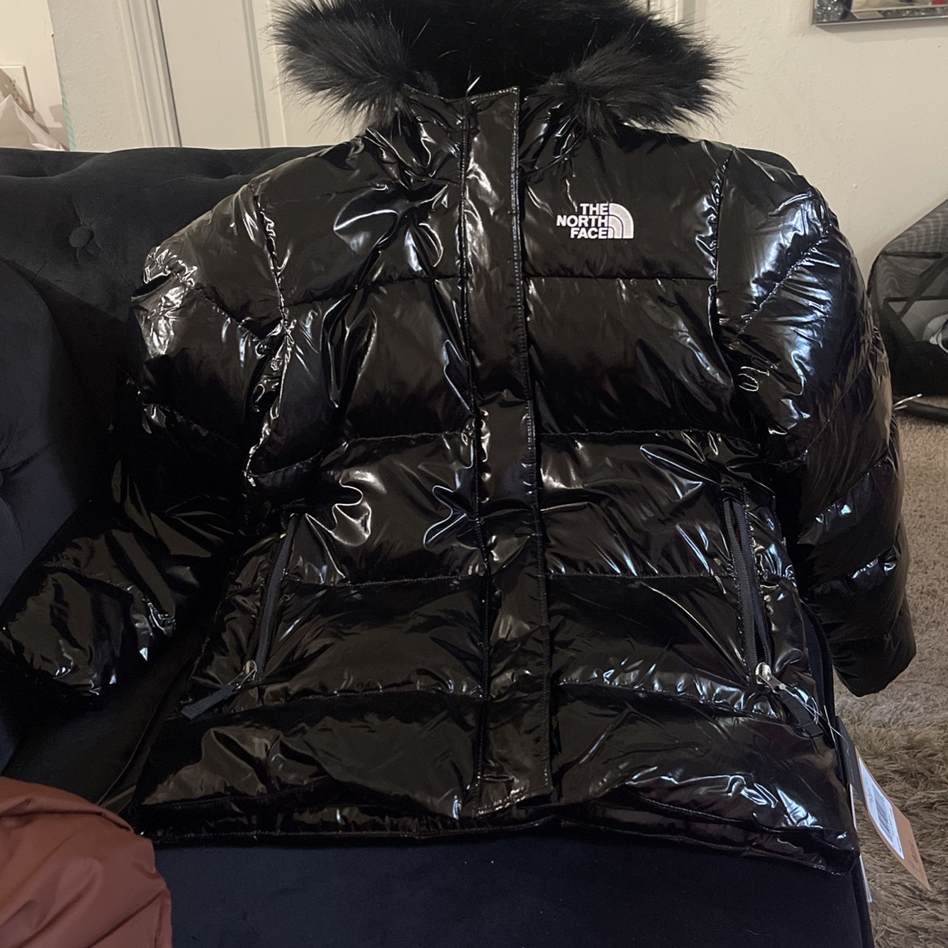 Little Girls Faux Fur Shiny Northface JacketL(12) for Sale in Seatac