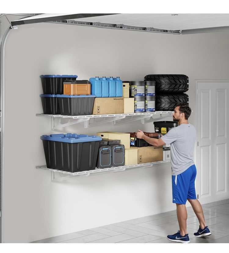 FLEXIMOUNTS 2-Pack 2x6ft 24-inch-by-72-inch Wall Shelf Garage Storage Rack Floating Shelves, 1200 lbs Load Capacity, White, Classic Series