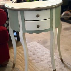 Vintage Chalk Painted Demilune Table – Gold Accents – French Provincial Style
