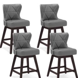 Cozyman Counter Height Bar Stools Set of 4, 26" H Swivel Bar Stool with Back, Faux Leather Counter Stool, Solid Wood Legs, Retro Upholstered Barstools