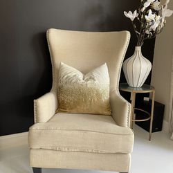 Beige Wingback Accent Chair
