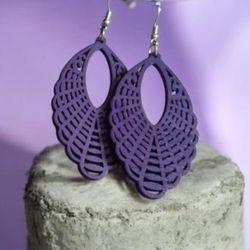 Tahini Wooden Bohemian Style Purple Earrings