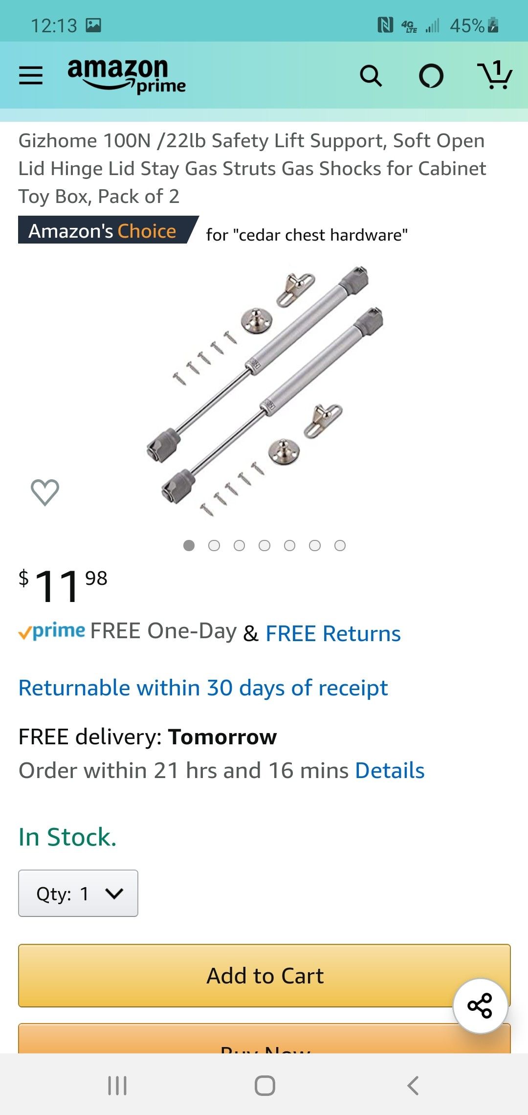 Gizhome 100N /22lb Safety Lift Support, Soft Open
