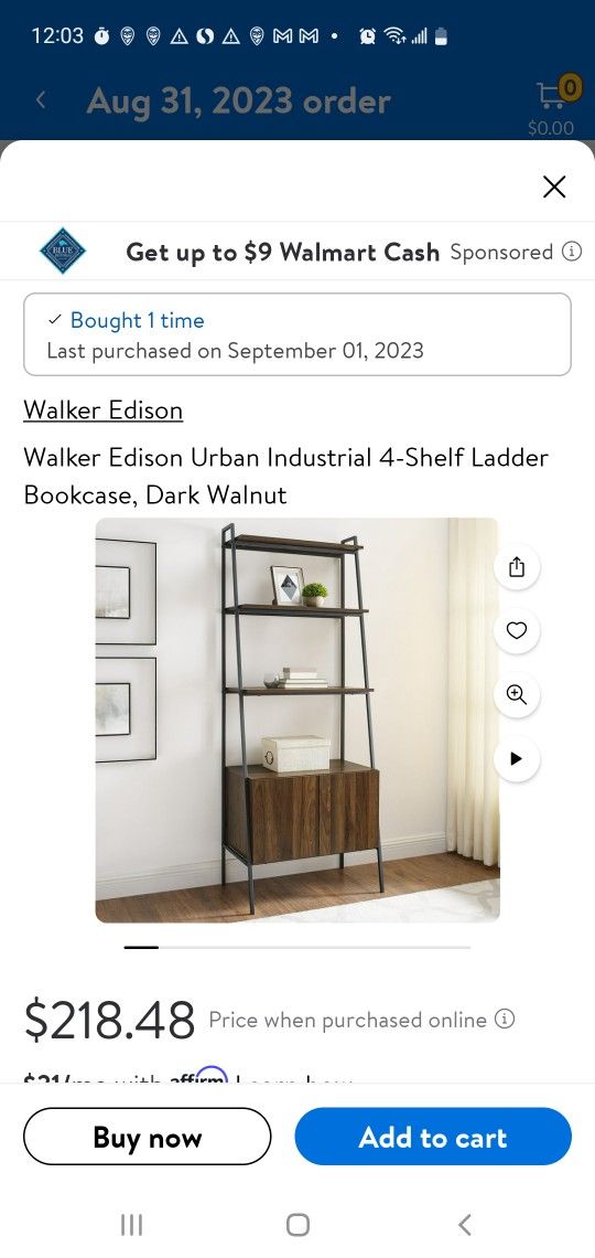 Walker Edison 72" Metal and Wood Ladder Storage