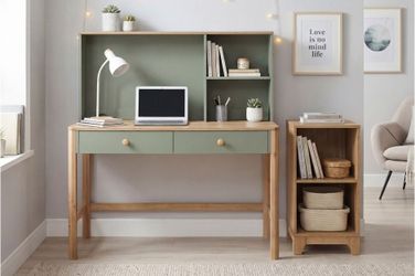 Writing Desk w HUTCH, Green and Natural finish, New Especial price
