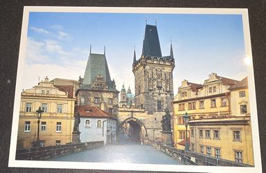 a postcard of the Charles Bridge in Prague