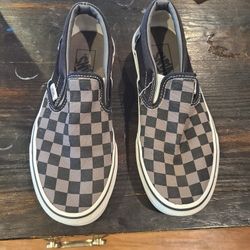 Women's Black And Gray Checkers Van's Size 6.5