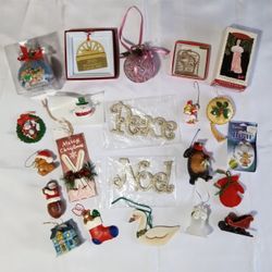 23 Mixed Lot Christmas Tree Ornaments ~ Looney Tunes, Barbie, Football, Fishing, Victorian etc