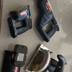 Ryobi 18volt Reciprocating Saw, Rotary Saw, And Sander 