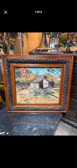 27 by 24 beautiful Mid Century oil on wood Farmhouse style signed by the artist