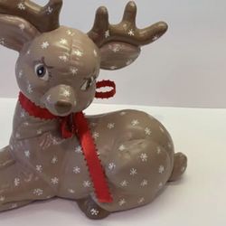 Vintage Kimple Reindeer - Ceramic Hand Painted Brown with White Snowflakes