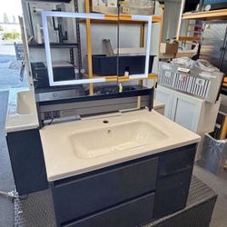 New 32" White Or Navy Blue Floating Bathroom Vanity w/ Sink & Medicine Cabinet