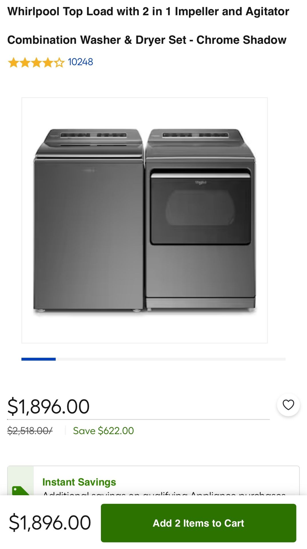 Whirlpool Top Load with 2 in 1 Impeller and Agitator Combination Washer & Dryer Set - PICKUP ONLY