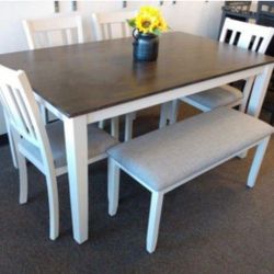 Solid Wood Dining Table Set With 4 Chairs And Bench 60x36x30 "