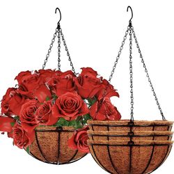 3Pack 10 inch Metal Hanging Planters Basket with Coco Coir Liner Outdoor-Hanging Baskets for Plants Outdoor,Metal Wire Baskets with Window Box Planter
