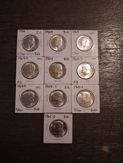 Lot of 10 1964 Kennedy Silver half Dollars