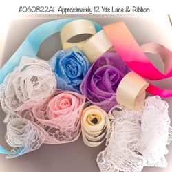 Lot Of Mixed Laces & Ribbons for Crafts & Sewing-Approx. 12 Yds. #060822A1