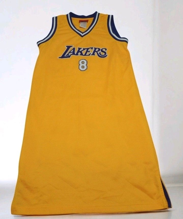 Vtg Kobe Bryant 8 Los Angeles Lakers NBA Reebok Gold Jersey Dress -Medium 