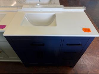 Wyndham Collection Beckett 36 in. Single Freestanding Dark Blue Bath Vanity with Top