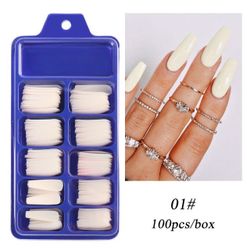 100Pcs Long Coffin False Nails Set - 01#