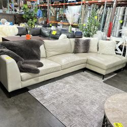 Stylish Top Grain Leather Beige Sofa