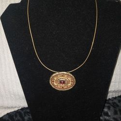 Vintage Silver 925 Gold Plating Garnet Crystals Women Necklace