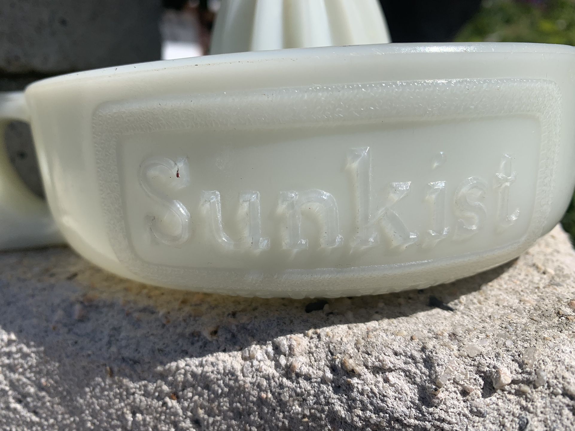 Vintage SUNKIST Embossed Citrus Reamer Milk Glass 
