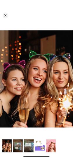 Halloween Cat Ears Glitter Sequin headbands 6 pack multicolor