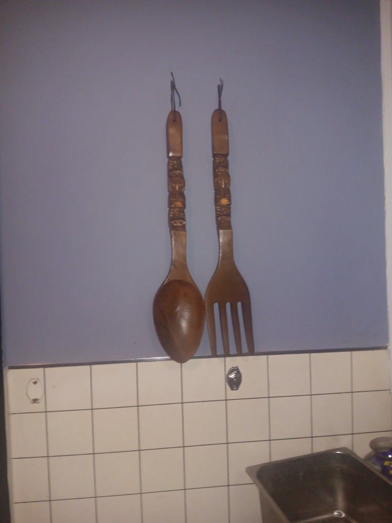 Antique Wooden Spoon And Fork