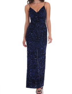 Black/Blue Velvet Sequin Bow Dress