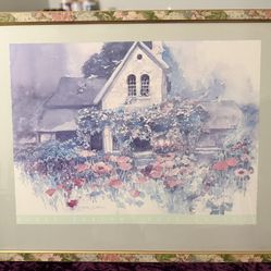 🌸 Rose Cottage by Dawna Barton – Large Framed Print (32×36)