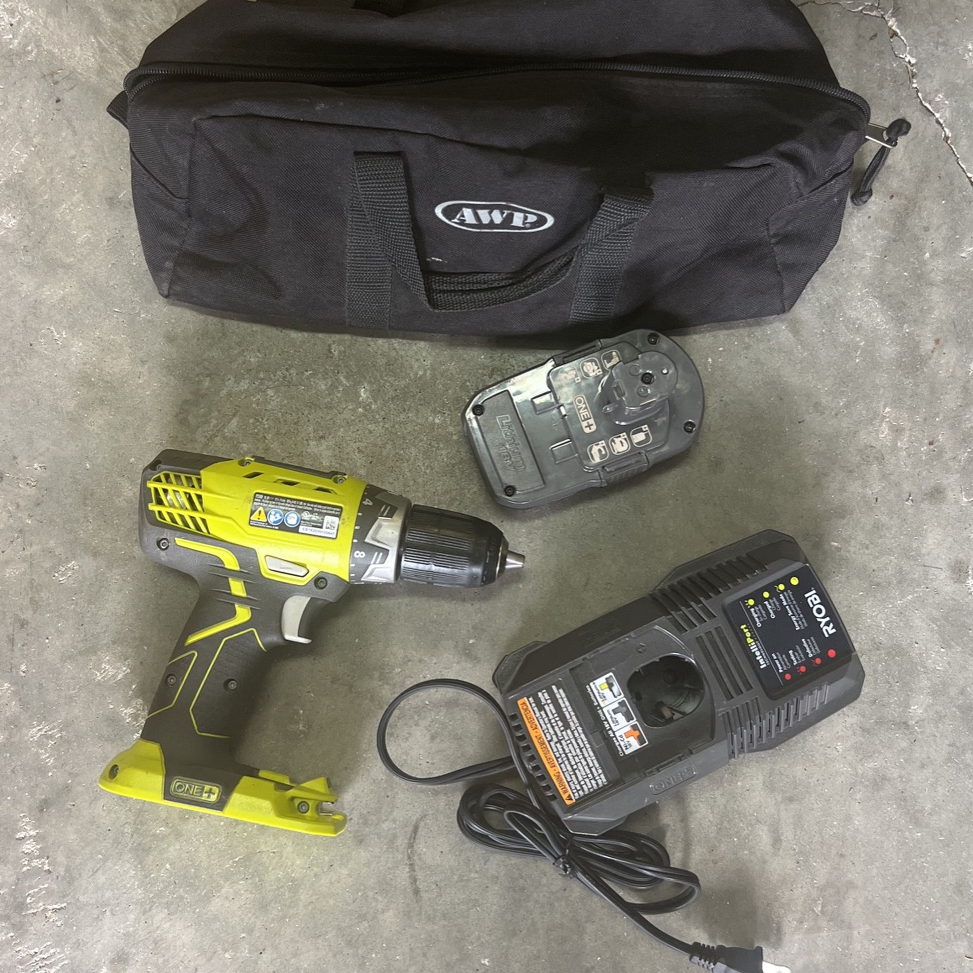 Ryobi Drill P208B With Battery Charger And AWP Bag