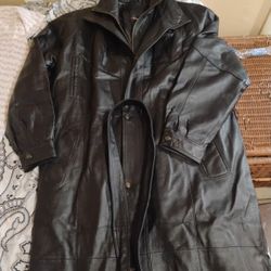 Black Leather Charles Kline Trench Coat