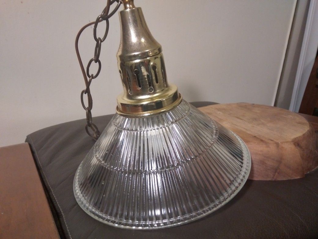 Vintage Holophane Glass AND BRASS Pendant Lamp
