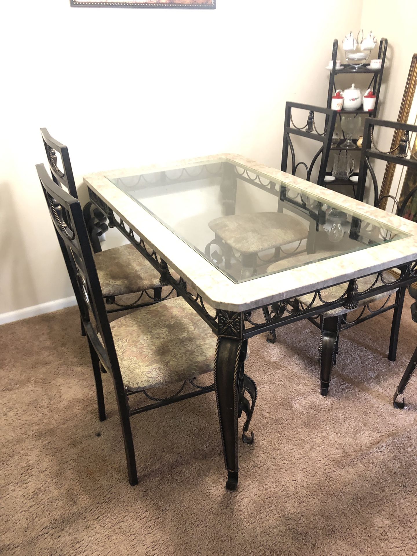 Glass top Dining table, with 4 chairs. Must pick up.