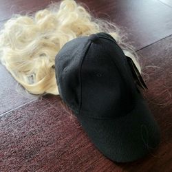 HATS WITH HAIR BLONDE ATTACHED 613 BLACK BASEBALL CAP GOODBYE TO BAD HAIR DAYS Thumbnail