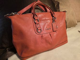 Coach Large Orange Leather Tote Shoulder Bag Handbag 👜 Purse 15" X 10" X 5"
