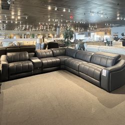 Dark Grey Leather 6PC Power Sectional Reclining