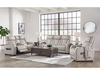 Boyington Gray Power Reclining Sofa, Loveseat and Recliner