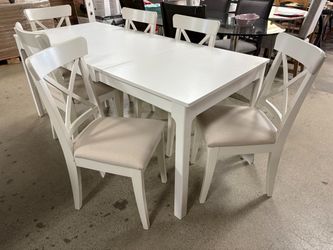 IKEA Ekedalen White Extension Table w/ 6 Ingolf White Chairs