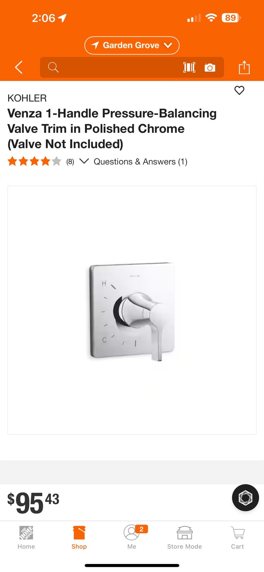 KOHLER Venza 1-Handle Pressure-Balancing Valve Trim in Polished Chrome (Valve Not Included)