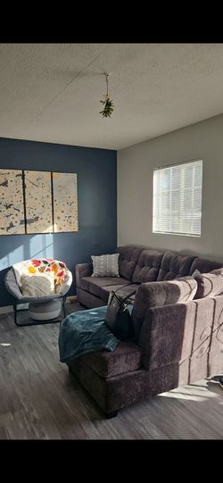 Gray Fabric Sectional Sofa with ottoman